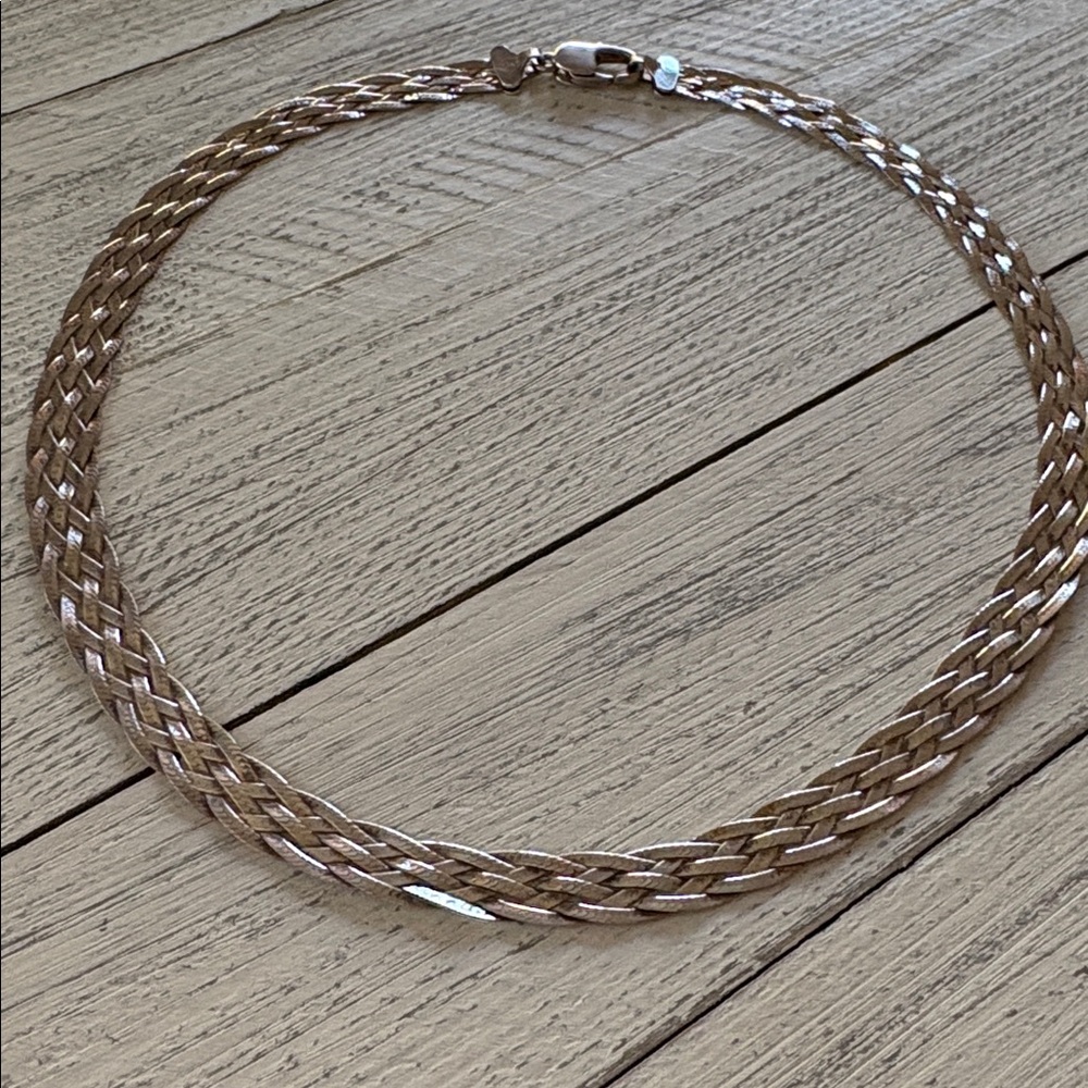 Sterling Silver Braided Choker Necklace marks 925 Italy